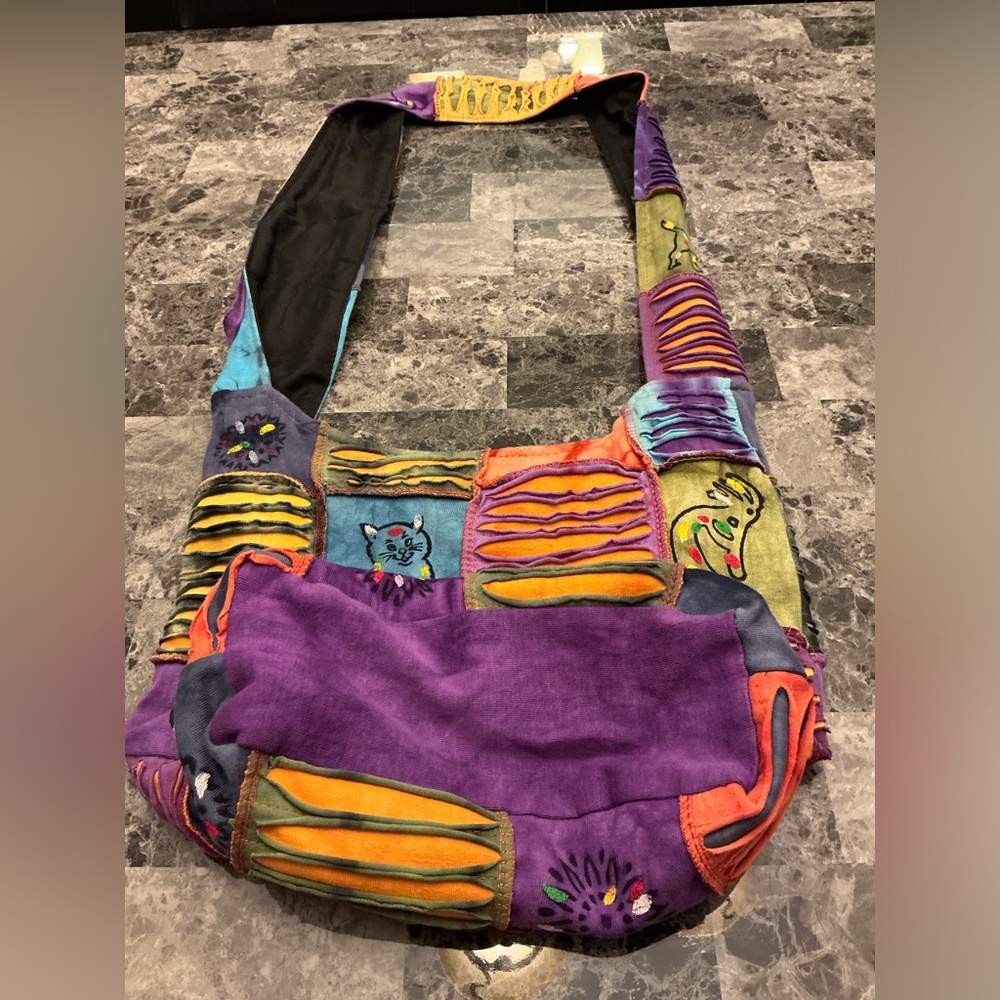 Rising International Razor Cut Multi Color Patchwork Hobo Shoulder Bag Hippie WM - Picture 12 of 16